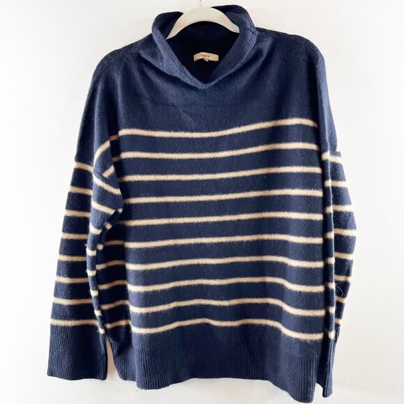 Vince Long Sleeve Striped Turtleneck Pullover Sweater Blue Tan Large - Picture 2 of 4